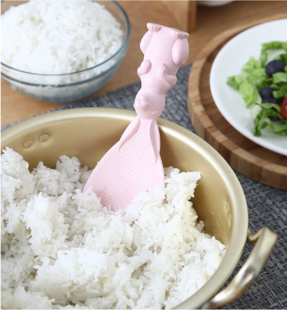 SKQIT 2 Pieces Creative Cute Rabbit Rice Spoon, Non Stick Rice Paddle, Bunny Shape Stand Up Serving Rice ShovelBeigeandPink One Size