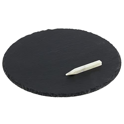 mDesign Slate Stone Round Gourmet Chalkboard Serving Platter, Cheese Board, Charcuterie Tray with Natural Edge and Chalk Pencil for Cheese, Meats, Appetizers, Dried Fruits, and Food - Black