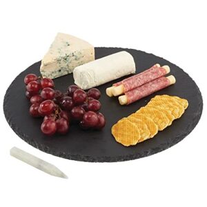 mDesign Slate Stone Round Gourmet Chalkboard Serving Platter, Cheese Board, Charcuterie Tray with Natural Edge and Chalk Pencil for Cheese, Meats, Appetizers, Dried Fruits, and Food - Black