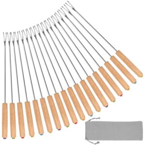 styddi fondue fork, 18pcs stainless steel color coding fondue forks with wooden handle for chocolate fountain cheese fondue roast marshmallows, 9.5 inch