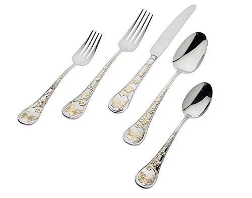 Godinger Flatware Set of Golden Cutlery, Knife/Fork/Spoon - Service of 4