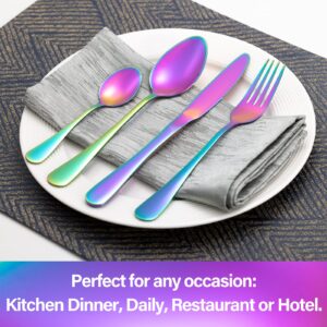 Rainbow Silverware Set, 24 Pieces Stainless Steel Flatware Sets for 6 - Mirror Polished Cutlery Utensil Set, Essentials Eating Tableware Set for Home&Kitchen, Restaurant, Dishwasher Safe