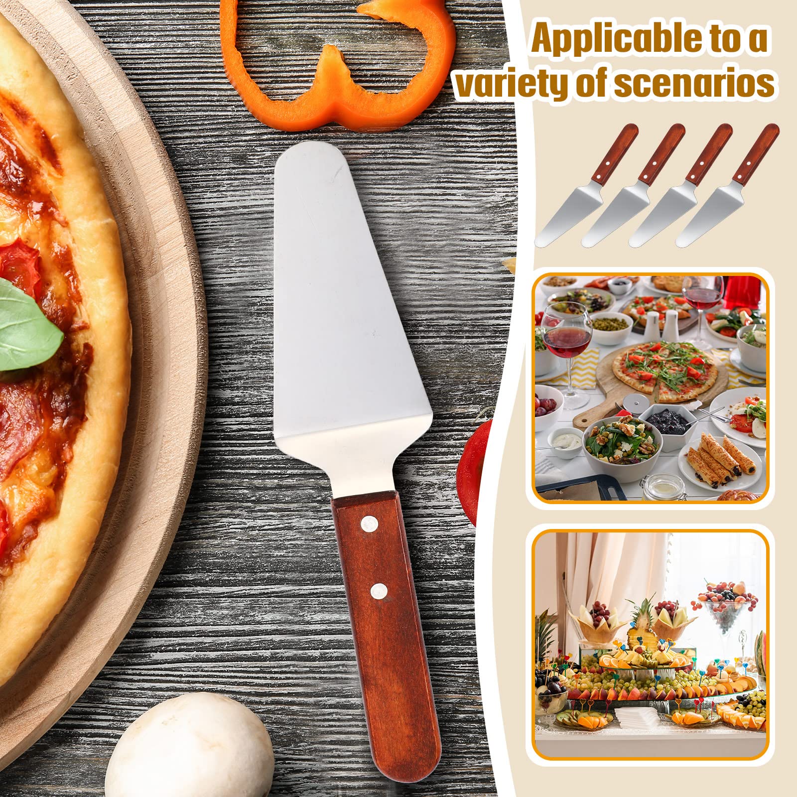 40 Pack Pie Server Pizza Spatula Stainless Steel Pie Spatula Wood Handle Easy to Grip Cake Cutter Pie Slicers Utensils, 9.8 x 2.4 Inches