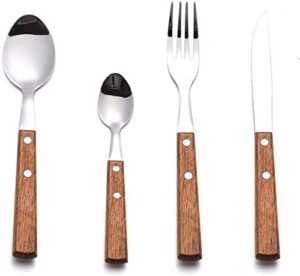 happy kit flatware set, wooden spoons silverware set for 4 premium 18/8 (304) stainless steel cutlery set wooden dinner knife dinner fork dinner spoon set 16-piece (4 sets)