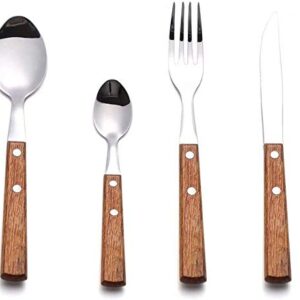 HAPPY KIT Flatware Set, Wooden Spoons Silverware Set for 4 Premium 18/8 (304) Stainless Steel Cutlery Set Wooden Dinner Knife Dinner Fork Dinner Spoon Set 16-Piece (4 Sets)