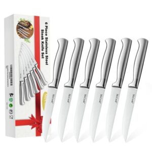 mccook steak knives, mc59 steak knives set of 6 - full tang serrated steak knives stainless steel steak knife set sharp knife for cutting meat