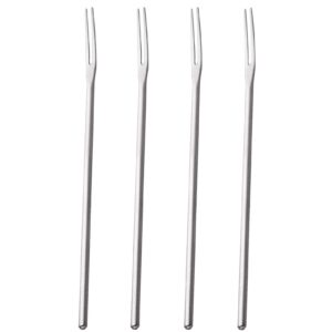 pickle fork, stainless steel salad forks, 8.6 inches round handle olive forks, long handle 2-tine fork for dessert appetizer cocktail fruit and vegetables, set of 4, silver