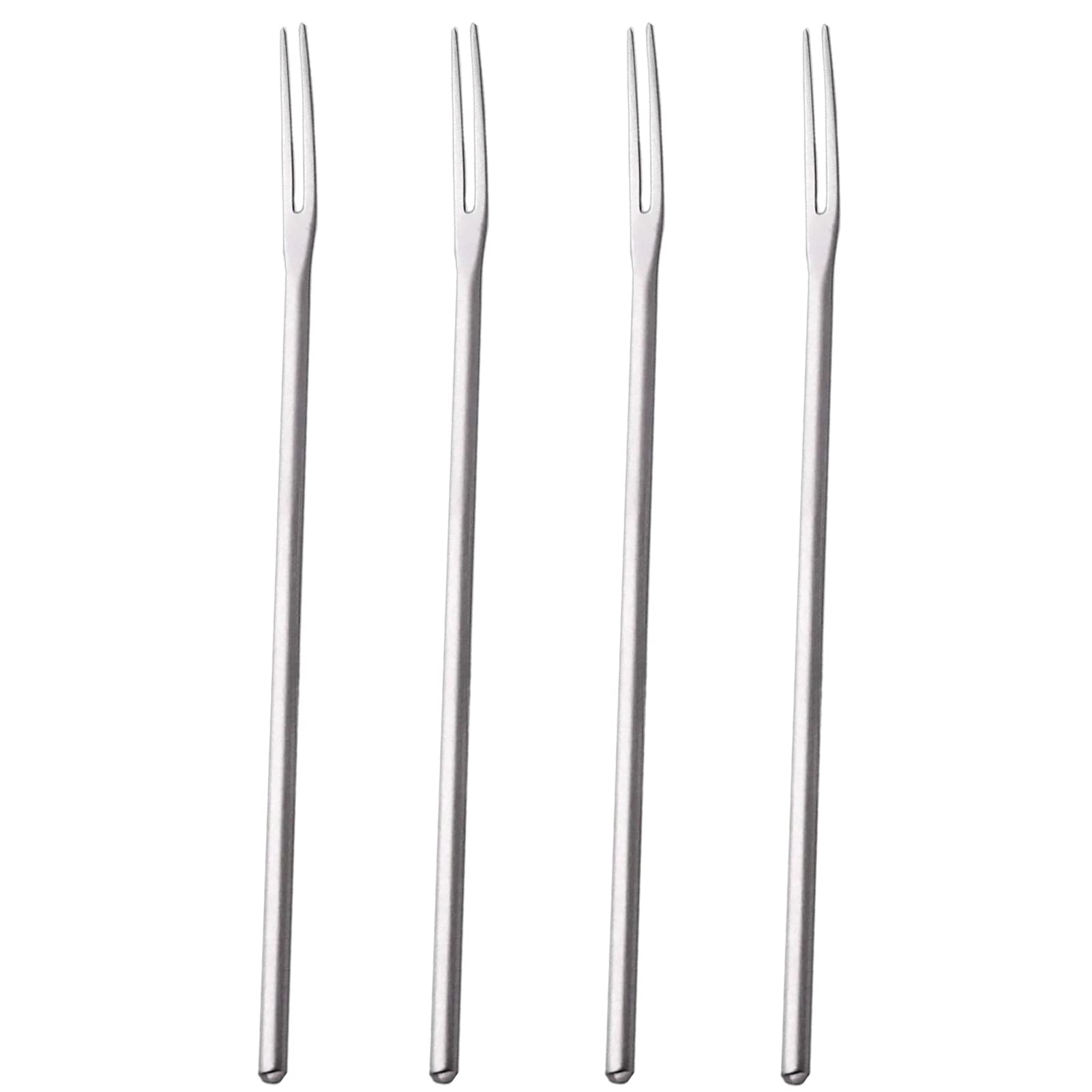 Pickle Fork, Stainless Steel Salad Forks, 8.6 Inches Round Handle Olive Forks, Long Handle 2-Tine Fork for Dessert Appetizer Cocktail Fruit and Vegetables, Set of 4, Silver