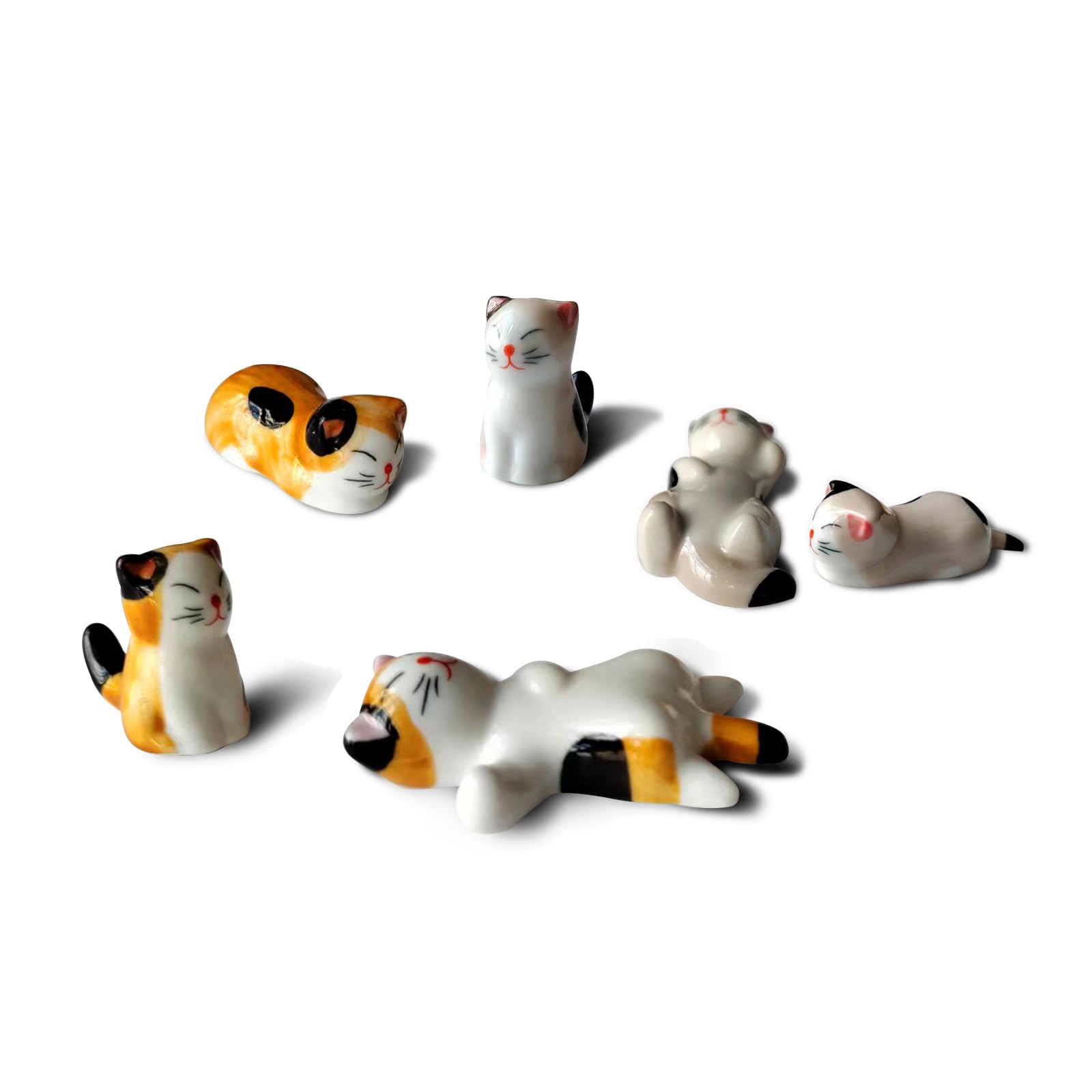 TRUEGOOD Cute Cat Chopsticks Rest Dinner Spoon Stand Knife Fork Holder, Valentine's Day Present (6Pcs Mixcolor)