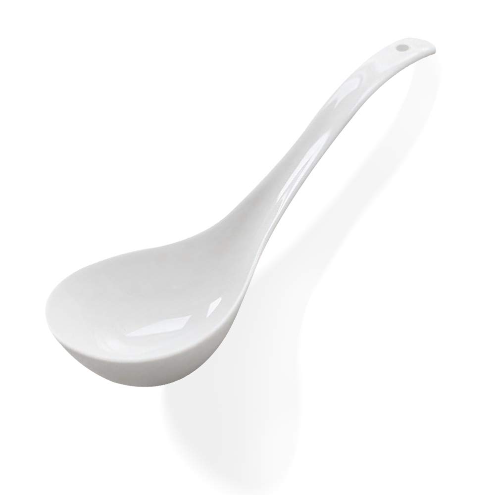 Kslong Pure White Ceramic Soup Ladle Spoon Bone China Big Ladle Spoons Heavy Duty Deep Porcelain Spoons Flatware Asian Soup Tureen Spoons 9.4" Long 3" Wide