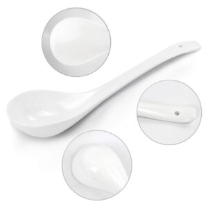 Kslong Pure White Ceramic Soup Ladle Spoon Bone China Big Ladle Spoons Heavy Duty Deep Porcelain Spoons Flatware Asian Soup Tureen Spoons 9.4" Long 3" Wide