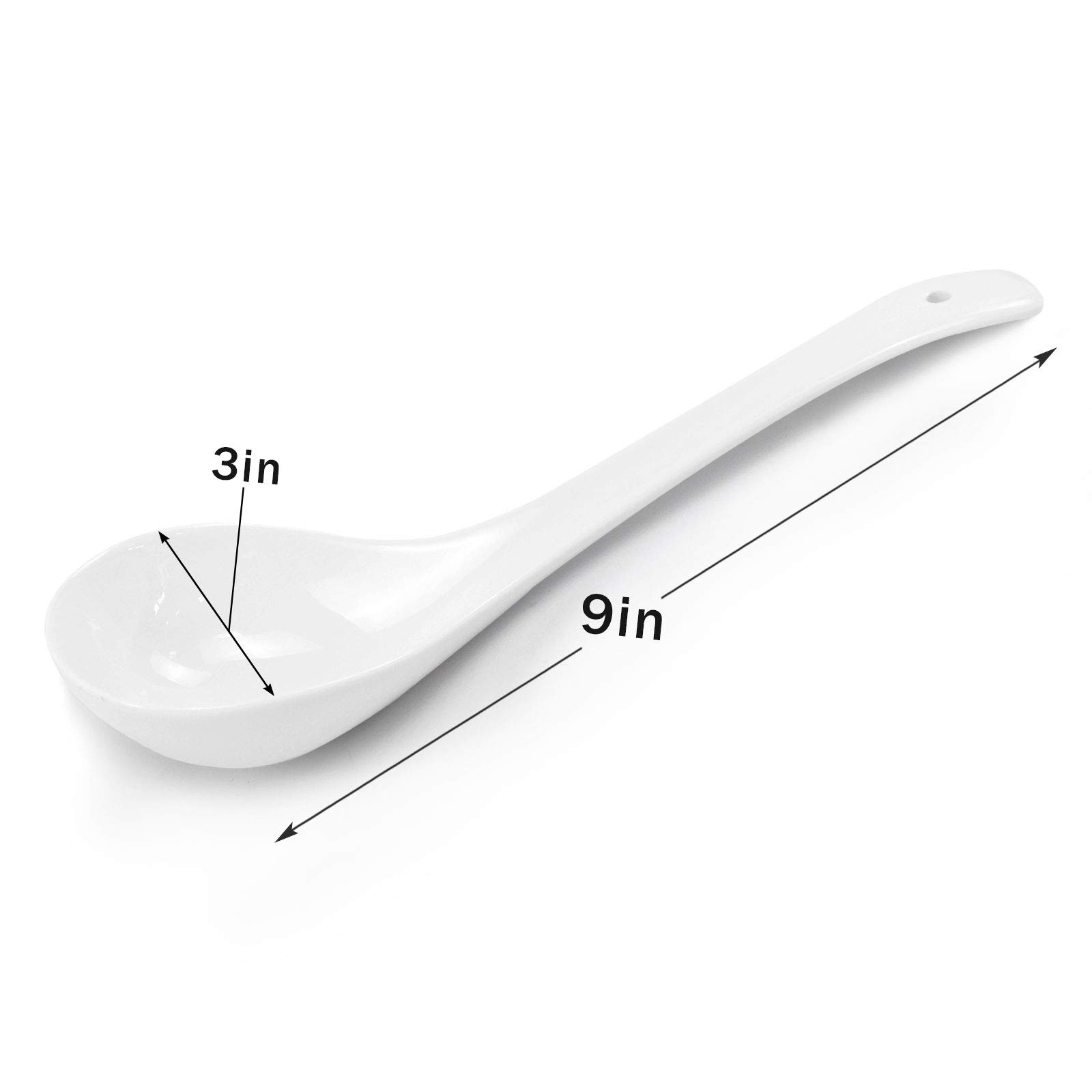 Kslong Pure White Ceramic Soup Ladle Spoon Bone China Big Ladle Spoons Heavy Duty Deep Porcelain Spoons Flatware Asian Soup Tureen Spoons 9.4" Long 3" Wide