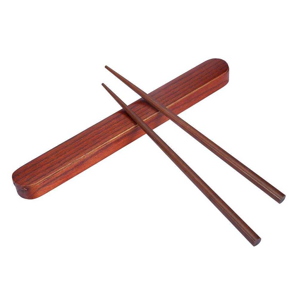 Portable Natural Wooden Chopsticks With Pull Type Chopsticks Box Case Reusable Hard One Pair Wooden Dinnerware With Two Colors for Outdoor Travel Ideal Gift 25CM/9INCH (Deep Color Wood Chocolate)