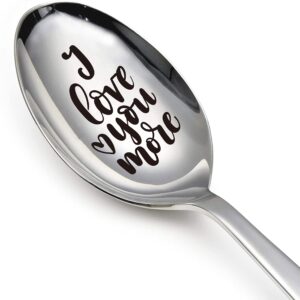 i love you more funny couple stainless steel engraved spoon, long handle coffee tea spoon dessert ice cream plow for husband wife couple birthday anniversary spoon gift