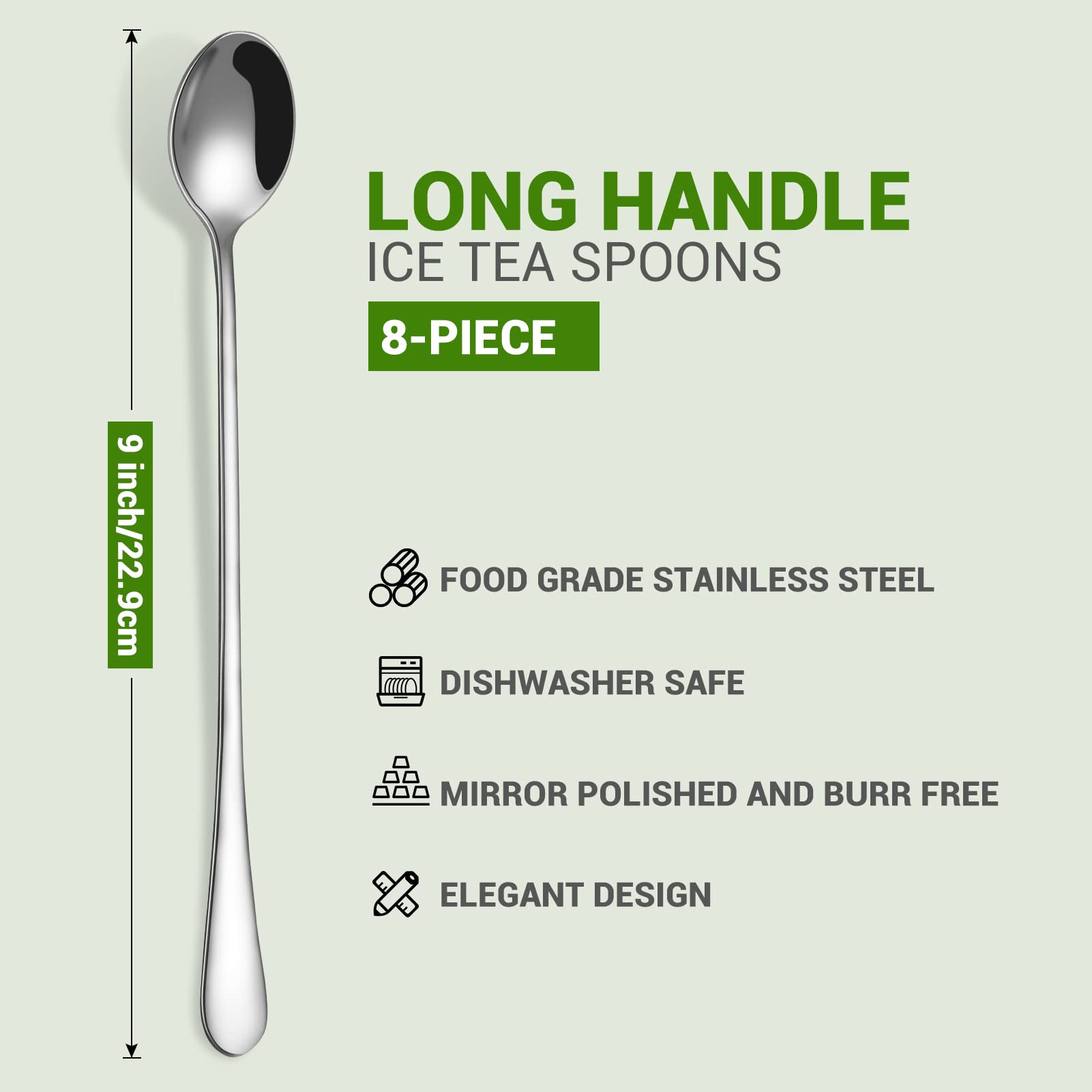 12 Pcs Long Handle Ice Tea Spoon, 9 Inch Food Grade Stainless Steel Cocktail Stirring Spoons, Ice Cream Spoon, Mixing Spoon, Long Spoon, Dessert Spoon