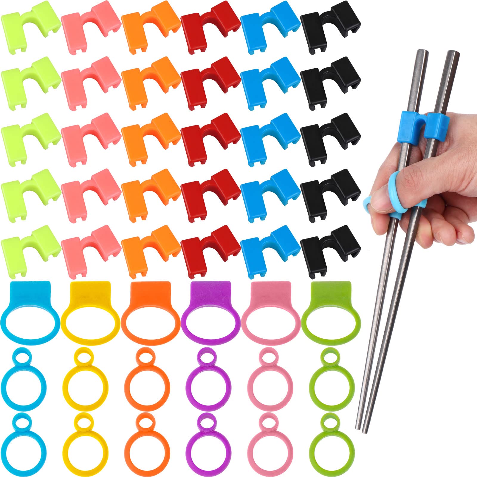 36 Pieces Chopstick Helper Training Kit Chopsticks Learning Ring Buckle Chopsticks Connector Reusable Plastic Training Chopstick Helper for Many Age Beginner Trainer or Learner