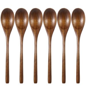 wooden spoons, wood soup spoons for eating mixing stirring, 6 pieces 9 inch japanese style eco-friendly long handle spoon suitable for everyday use