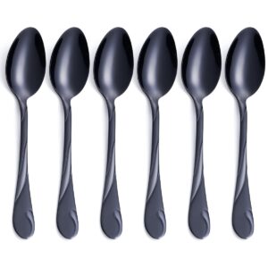 black dinner spoon set, seeshine 7.6-inch stainless steel shiny black soup table spoon silverware, set of 6
