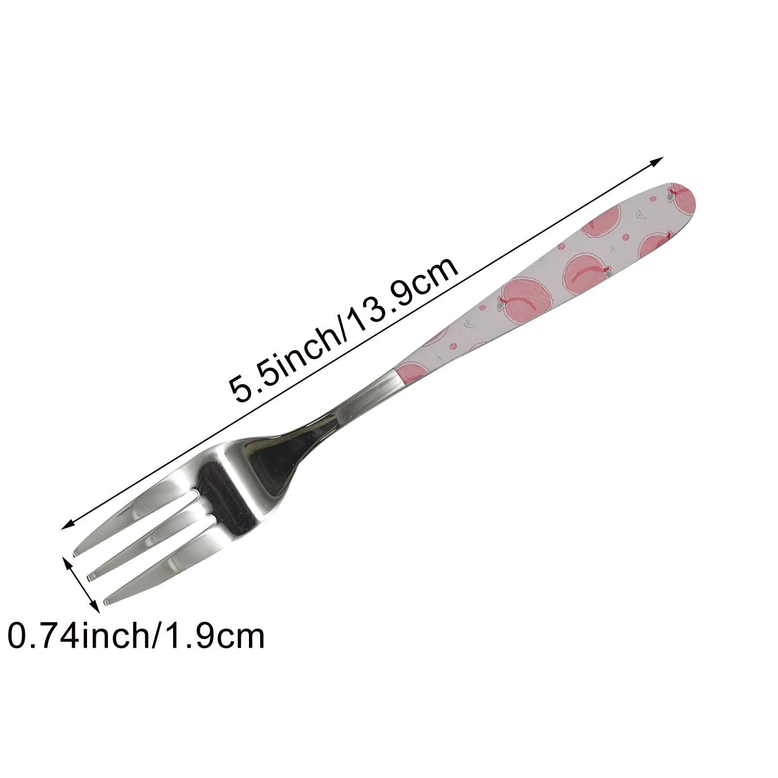 Pinenjoy 4Pcs Small Appetizer Fork with Fruit Pattern Printing 5.5inch Cocktail Fork 18/10(304) Stainless Steel Mini Dessert Fork for Pickle Fruit Cake Salad Party Charcuterie