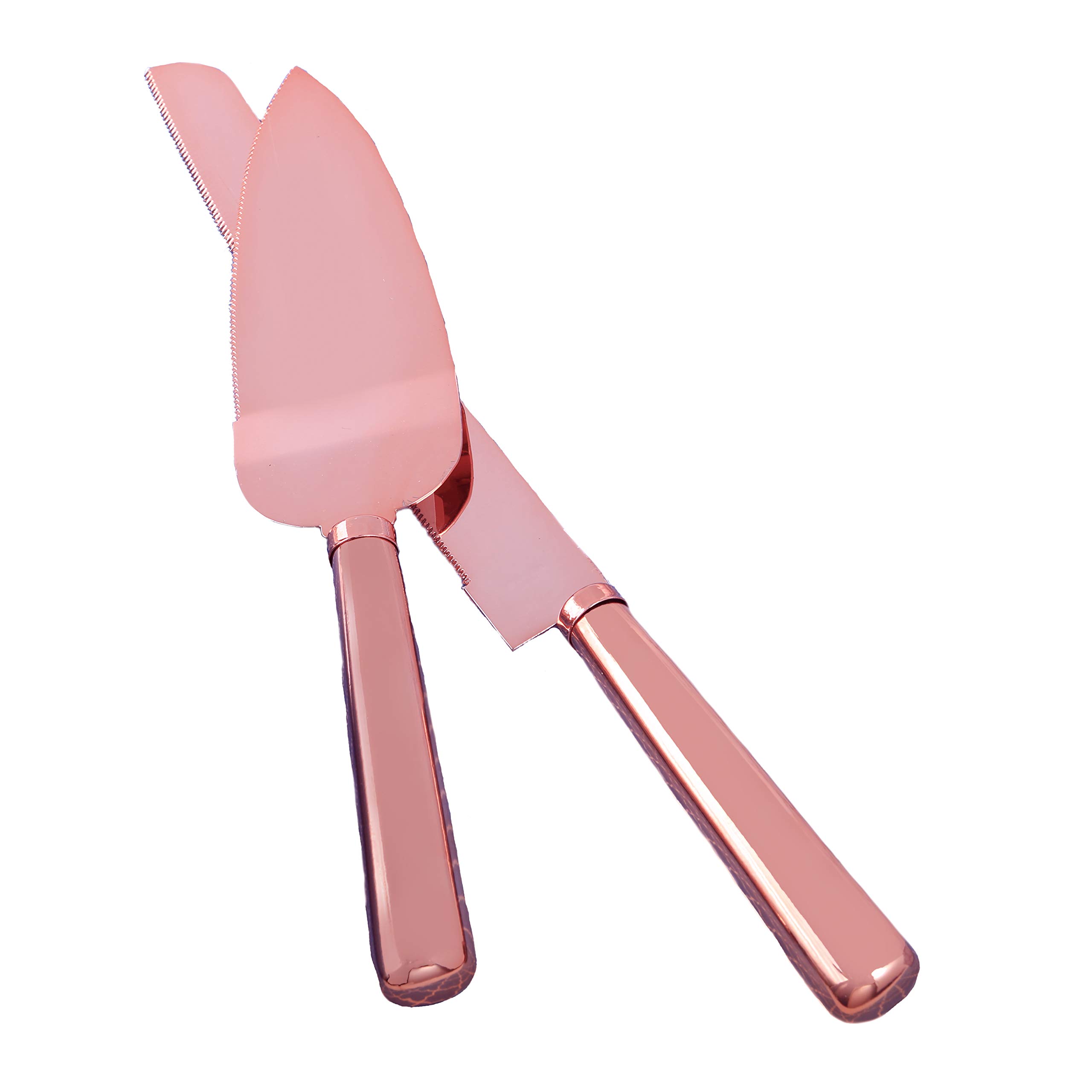 Fashion Craft PINK gold stainless steel cake knife set, cake server, wedding bridal -shower or baby-shower favor