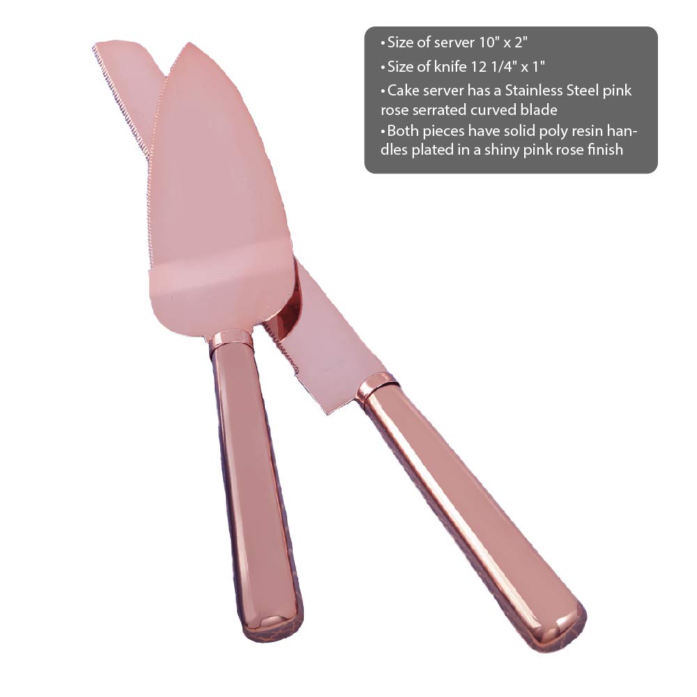 Fashion Craft PINK gold stainless steel cake knife set, cake server, wedding bridal -shower or baby-shower favor