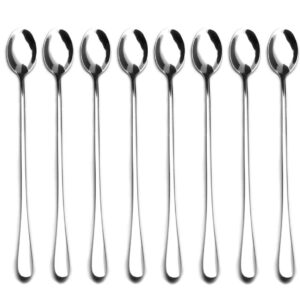 9-inch long handle stirring spoon, ice tea coffee spoon, stainless steel cocktail mixing spoons - set of 8