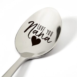 nana gifts from grandkids grandchildren grandson, love you nana spoon engraved stainless steel, coffee tea lovers gifts for women nana, best birthday valentine mother's day christmas gift