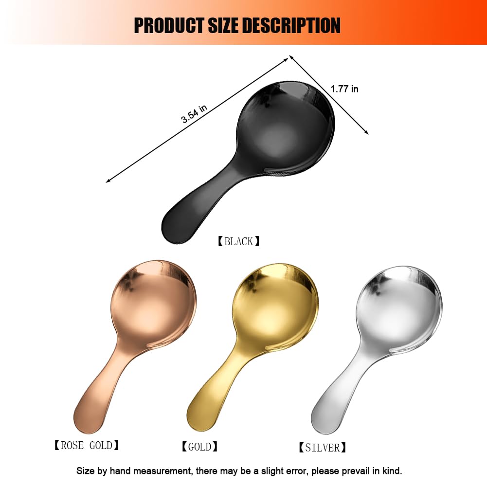 5PCS Short Handle Spoon, Stainless Steel Mini Spoons Thickened Small Round Spoon For Salt Condiments Dessert Tea Coffee (Black)