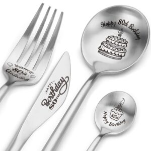 happy 80th birthday spoon&fork gifts engraved cutlery set personalized birthday gifts for son daughter sister brother friends