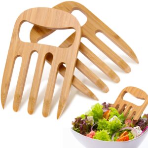 2 pieces bamboo salad hands,salad servers bamboo serving hands latest gripper design salad claws set for serving salad, pasta, fruit on your kitchen counter, 6 inches (wood color)