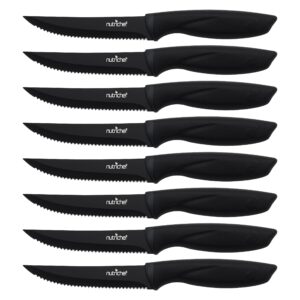nutrichef steak knife set of 8 - premium serrated stainless steel kitchen knife set - ergonomic design, sharp blades, non-stick, & rust-resistant - perfect for home, bbq's & restaurants black