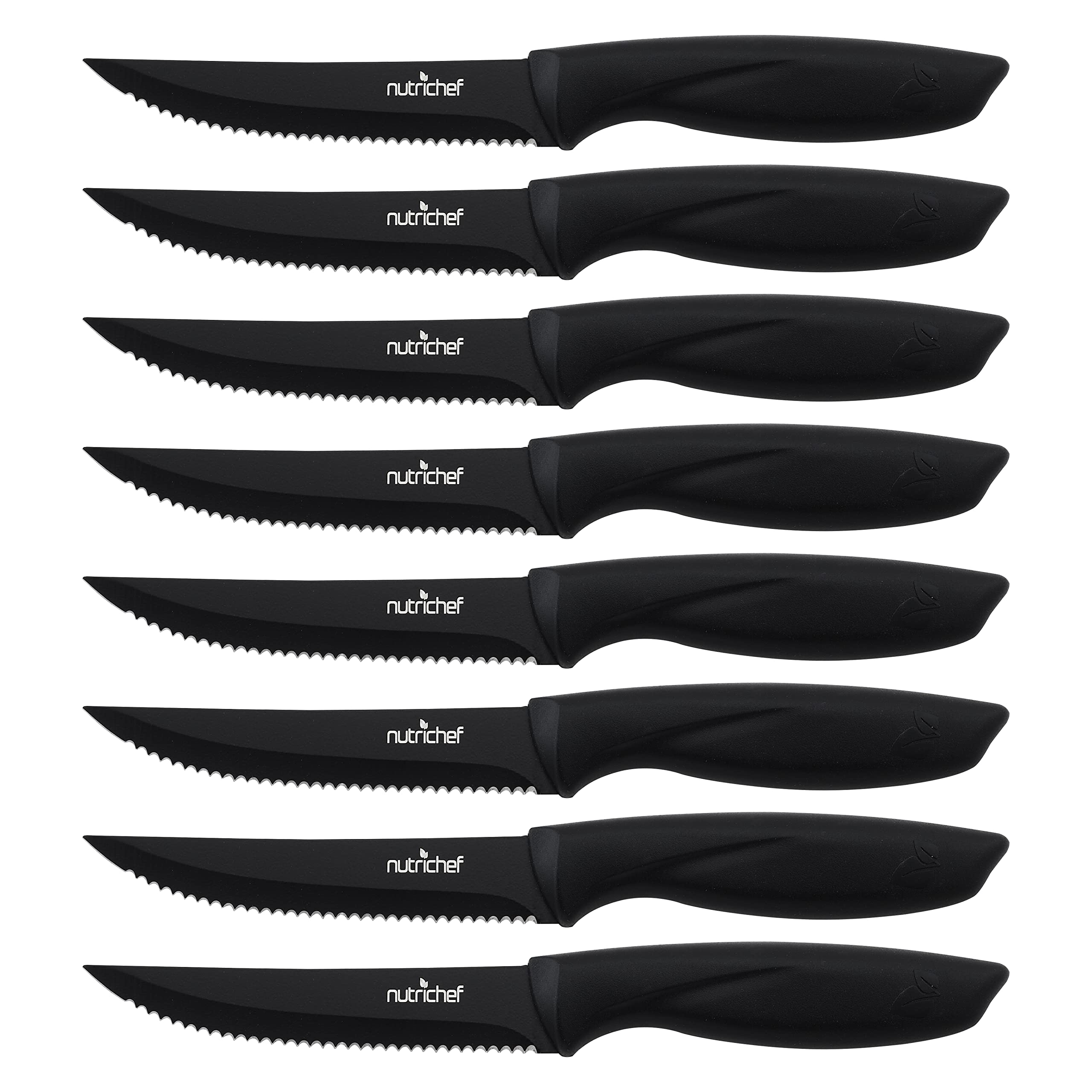 NutriChef Steak Knife Set of 8 - Premium Serrated Stainless Steel Kitchen Knife Set - Ergonomic Design, Sharp Blades, Non-Stick, & Rust-Resistant - Perfect for Home, BBQ's & Restaurants Black