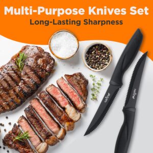 NutriChef Steak Knife Set of 8 - Premium Serrated Stainless Steel Kitchen Knife Set - Ergonomic Design, Sharp Blades, Non-Stick, & Rust-Resistant - Perfect for Home, BBQ's & Restaurants Black