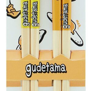 Skater Sanrio Gudetama Bamboo Chopsticks, 2pcs Set- - Anti-Slip Grip for Ease of Use - Authentic Japanese Design - Lightweight, Durable and Convenient (Yellow/Yellow)