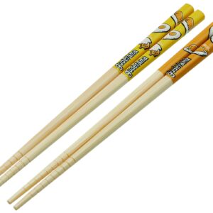 Skater Sanrio Gudetama Bamboo Chopsticks, 2pcs Set- - Anti-Slip Grip for Ease of Use - Authentic Japanese Design - Lightweight, Durable and Convenient (Yellow/Yellow)