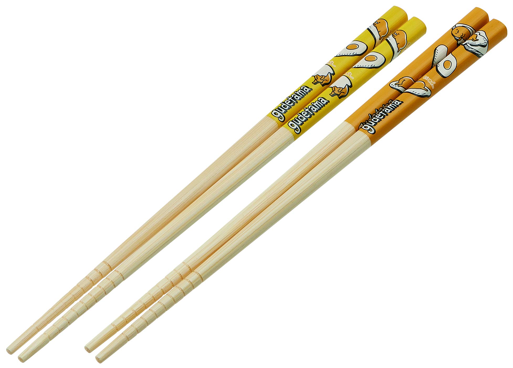 Skater Sanrio Gudetama Bamboo Chopsticks, 2pcs Set- - Anti-Slip Grip for Ease of Use - Authentic Japanese Design - Lightweight, Durable and Convenient (Yellow/Yellow)