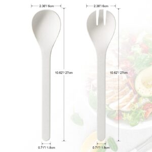 LEKOCH Plant Based Salad Servers Reusable Salad Fork and Spoon Set,Microwave and Dishwasher Safe, Utensils for Christmas,Kitchen,Home,Rv and Camping (White)