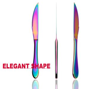 Multi-color Ultra-Sharp Serrated Solid Handle Steak Knives Cut Cleanly Stainless Steel Cutlery Set, 6-Piece Colorful Steak Knife Sets, Dishwasher Safe (Rainbow)…