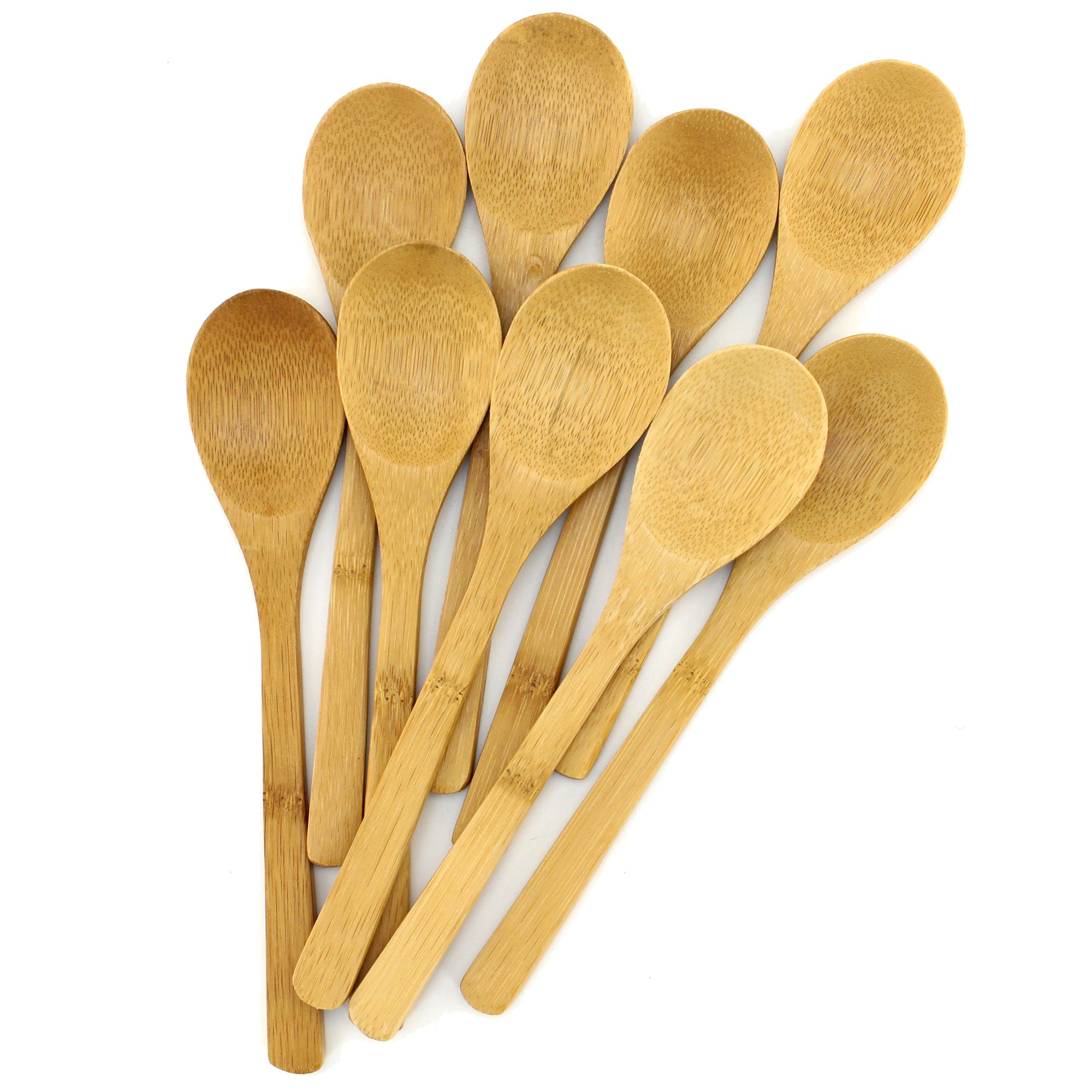 BambooMN 8" Reusable Solid Bamboo Deluxe Dinner Spoon - Dining Flatware - Kitchen Utensils - 10 pcs