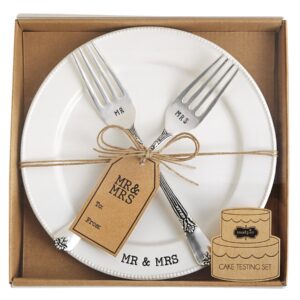 mud pie mrs, plate and fork set, white