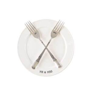 Mud Pie MRS, Plate and Fork Set, White