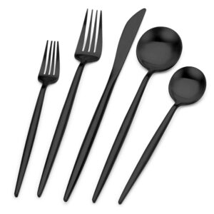 bettlife matte black silverware set, stainless steel satin finish, flatware cutlery set for 4, 20-piece spoons and forks kitchen utensil set, dishwasher safe (matte black, 20 p)