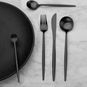 Bettlife Matte Black Silverware Set, Stainless Steel Satin Finish, Flatware Cutlery Set for 4, 20-Piece Spoons and Forks Kitchen Utensil Set, Dishwasher Safe (Matte Black, 20 P)