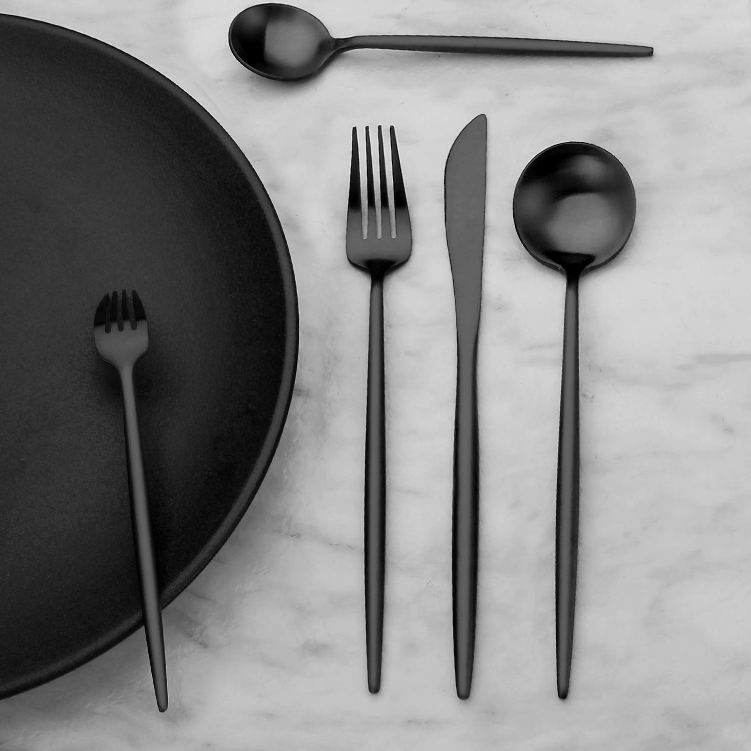 Bettlife Matte Black Silverware Set, Stainless Steel Satin Finish, Flatware Cutlery Set for 4, 20-Piece Spoons and Forks Kitchen Utensil Set, Dishwasher Safe (Matte Black, 20 P)