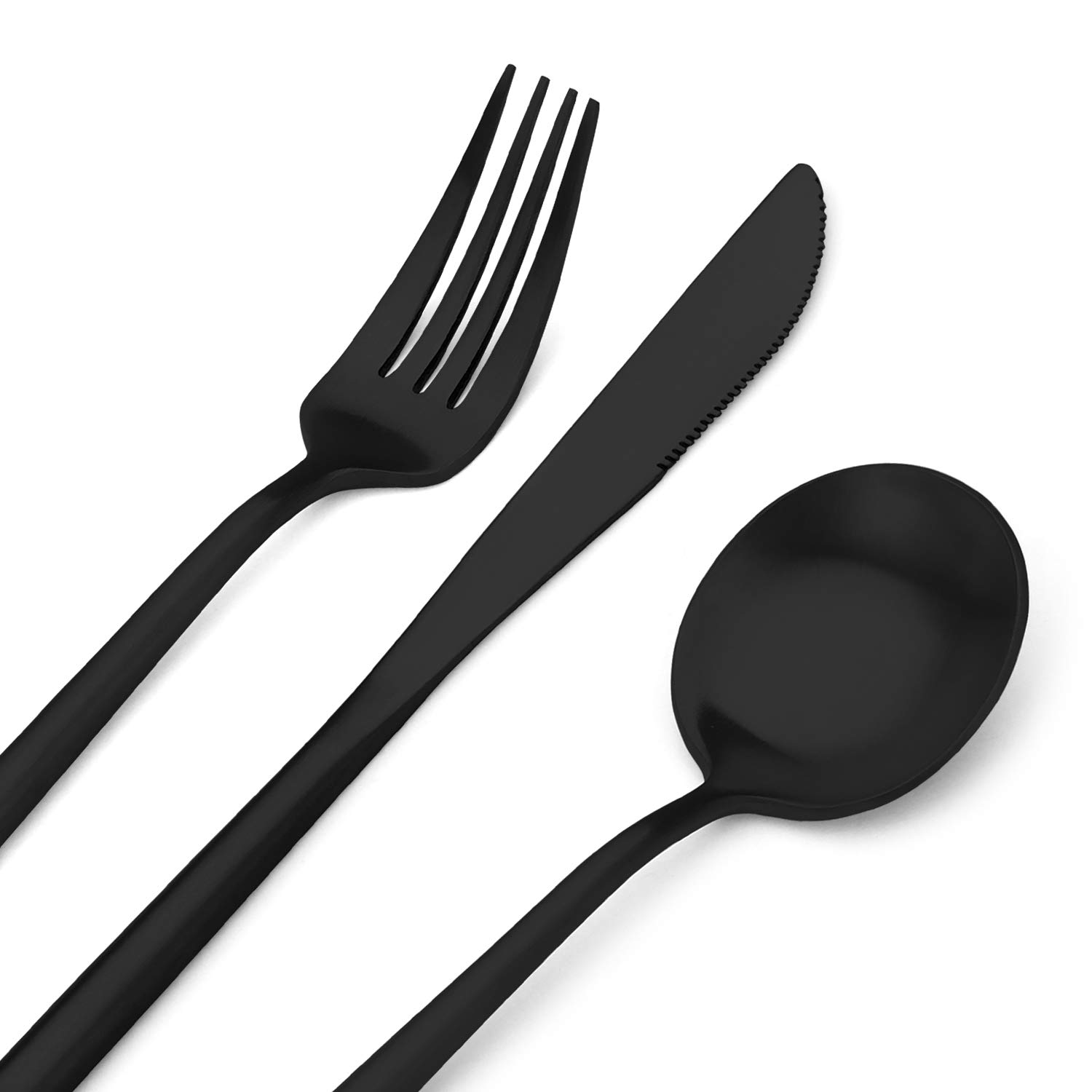 Bettlife Matte Black Silverware Set, Stainless Steel Satin Finish, Flatware Cutlery Set for 4, 20-Piece Spoons and Forks Kitchen Utensil Set, Dishwasher Safe (Matte Black, 20 P)