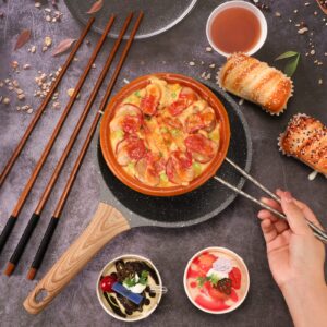 3 Pairs Long Cooking Chopsticks 15.3 Inch Extra Long Stainless Steel Chopsticks and 16.5 Inch Extra Long Wooden Kitchen Frying Chopsticks for Hot Pot, Frying, Noodle, Cooking Favor