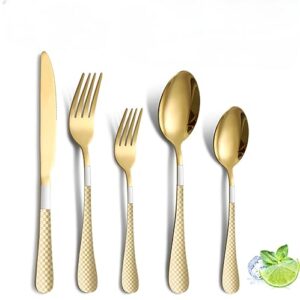 feijsqiu 20 piece gold silverware set service for 4, stainless steel shiny cutlery gold flatware set include knives,spoons,forks for home and restaurant,dishwasher safe.
