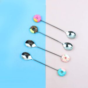 AUEAR, 4 Pack Stirring Spoons Cute Doughnut Coffee Spoon Stainless Steel Little Teaspoons Mini Donut Dessert Ice Cream Tea Sugar Stirrers for Tableware Multi-Functional Kitchen Tools