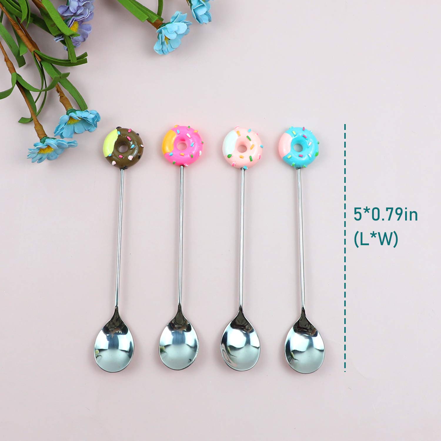 AUEAR, 4 Pack Stirring Spoons Cute Doughnut Coffee Spoon Stainless Steel Little Teaspoons Mini Donut Dessert Ice Cream Tea Sugar Stirrers for Tableware Multi-Functional Kitchen Tools