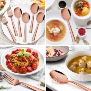 Homikit 46-Piece Copper Silverware Set with Serving Utensils, Stainless Steel Square Flatware Cutlery Set for 8, Modern Home Restaurant Hotel Eating Utensils, Include Fork Spoon Knife, Dishwasher Safe